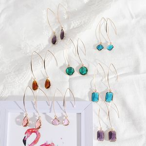 Waterdrop hexagon kvadratisk glas kant gravyr yta brincos pendientes charm dangle örhängen smycken kvinnor