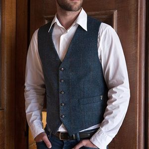 2019 Rustic Groom Vests For Country Farm Wedding Wool Herringbone Tweed Vests Groomsmen Attire Slim Fit Men's Suit Prom Waist291l