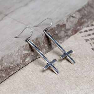 925 Sterling Silver Satan Inverted Cross Drop Earrings Devil Lucifer Satanism Jewelry High Quality CX200628