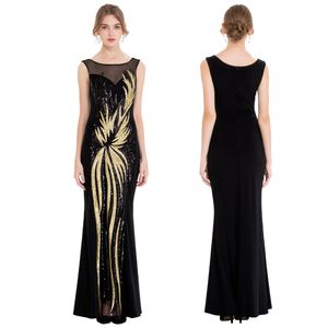 Angel-fashions Women's Sheer Gold Sequined Black Splicing Sheath Evening Dress Prom Party Dresses Ball Gown 403