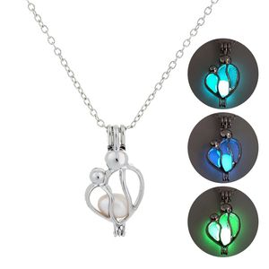 New Luminous Mother and child Pendant necklace Glow in the dark Open cage Locket charm chains For women Fashion Mother's Day Jewelry