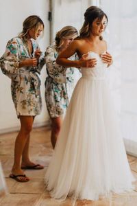 A-Line Sweetheart Chiffon White Boho Bridal Gowns Lace Beach Wedding Lace Up Vestido de Noiva Simple Wedding Dresses 2020 Ny ankomst