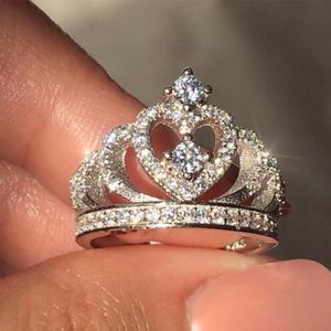 choucong 2 colori Crown Ring 5A Zircon Stone 925 Sterling Silver Promessa Anelli di fidanzamento per matrimoni per le donne Gioielli con dita