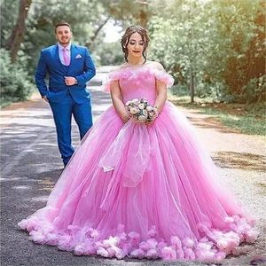 Rosa prinsessa quinceanera klänningar av axel tulle skräddarsydda 2020 blommor söta 16 prom fest boll klänning vestidos de quinceañera