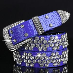 Neuer modischer Luxus-Designer-Diamant-Zirkon-blauer Krokodilledergürtel für Damen und Mädchen, 110 cm (3,6 Fuß).