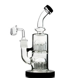 Doppelte 12-armige Baum-Perc-Bongs aus dickem Glas, 8-Zoll-Ölplattformen, 14-mm-Verbindung, Dab-Rig-Wasserpfeifen mit Schüssel oder Quarz-Banger