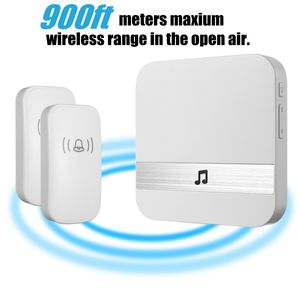 300M Waterproof LED Wireless Doorbell 52 Songs Chime Door Bell SOS EUUSUK Plug - white UK Plug