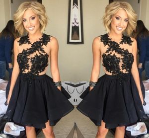 Black Newest Homecoming Dresses Lace Applique Illusion Bodice Sleeveless Jewel Neck Custom Made Tail Party Evening Gown