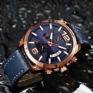 Crrju贅沢な多機能クロノグラフの男性腕時計ファッション軍事スポーツ防水革の男性時計RelogioMasculino