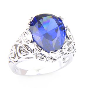 10 stks partij Vintage Blue Women s Sterling Verzilverd Ringen Water Drop Swiss Blue Topaz Gems Mode Ring Sieraden Gift