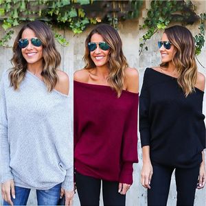 Fashion-avy Herbst Sexy frauen Pullover Schulterfrei Lose Pull Weibliche Mode Designer Winter Mäntel Pullover Günstige S-XL FS5819