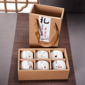 6pcs El Seramik Fincan Seti Çin Çay Seti Kung Fu Çay Kupası Seyahat Çay Bowl Çin Porselen çay fincanı Küme Reklamı Hediyeler Sıcak satış Boyalı