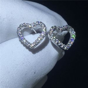 Handgjord Hjärtform Örhänge 925 Sterling Silver Diamond CZ Engagement Bröllop Stud Örhängen för Kvinnor Party Gift