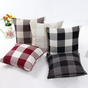45x45cm Plaid Print Soft Throw Pillow Case Lattices Bed Hem Linne Kudde Skal Striped Geometrisk Kudde Sofa Bil Cafe Decor