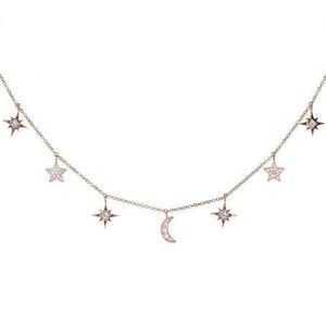 925 Sterling Silver Smycken Love Moon Star Halsband Pendants Chain Choker Halsband Krage Kvinnor Utseende Smycken Bijoux T190626