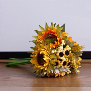 5人の人工干し花ひまわりの花束の家の装飾25cm