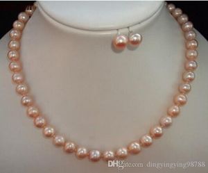 FREE SHIPPING++ 7-8MM Pink Akoya Cultured Pearl Necklace Earring Jewelry Set