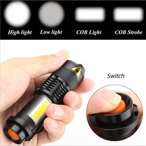 LED flashlight lamp side COB lamp 8000 lumens Bright outdoor riding traveling torch Zoomable torches 4 light modes for 18650 battery