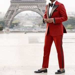 Groom Tuxedos Groomsmen Peak Lapel New Style Red Men Suits Wedding/Prom/Dinner Best Man Blazer ( Jacket+Pants+Tie ) M1397