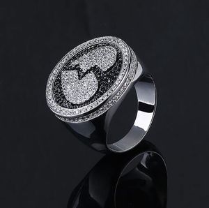 Mens Broken Heart Ring Silver Black Two Tone Cubic Zirconia Micro Pave Diamonds Hip Hop Ring with gift box size7-11