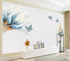 3D обои домашнего декора на заказ синий ручной росписью цветок цветок бабочка HD улучшенный интерьер украшения обои