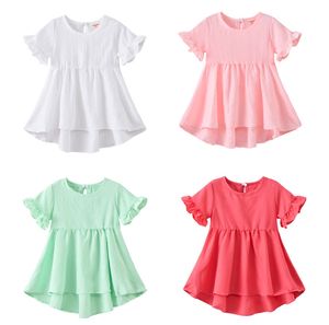 New Baby Girl T-shirts Summer Mini Dress Ruffled Sleeve Solid Color Tops Baby Casual Dresses Fashion Toddler Girl Dresses Clothes M1640