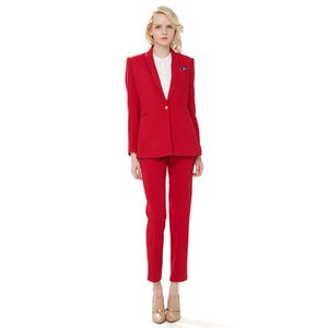 赤い女性のビジネススーツブレザーの女性オフィスの制服ズボン2ピーススーツの女性冬のフォーマルスーツ