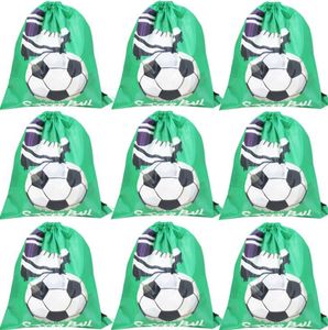 Football Design Party Supplies Favors Bags Child Boys Girls Birthday Cartoon Drawstring Gift Present Wrap Pouch Soccer Bag Backpack 31X37cm