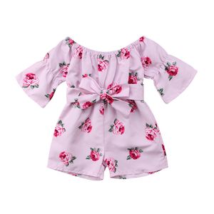 Baby Girls Romper Ins Bow Flower Print Romper Dzieci Off Ramię Kombinezony Nowy Lato Moda Boutique Dzieci Odzież Z01