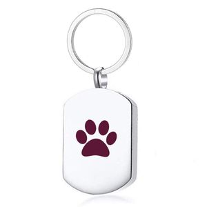 Pet Dog Paw Print Square Keychain Cremation Ashes Premium Keepsake Memorial Necklace