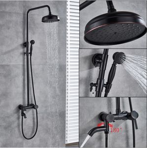 Bronze preto Rainfall Shower Set Único Handle Swivel Cachoeira Bico de Banho Misturador Do Chuveiro Torneira Latão Mão Chuveiro Altura Ajustável