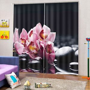 Custom Floral Curtain Living Room Bedroom Kitchen Window Blackout Curtain with Black Dew Stones and Delicate Flowers