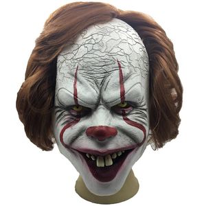 Halloween Creepy Pennywise Maska Horror Stephen King It Devil Wigs Headgear Soft Guma Movie Clown Mask Hat Party Cosplay Costums Prop