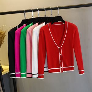 슬림 카디건 여성용 니트 스웨터 봄 가을 코트 V 넥 플러스 사이즈 의류 긴 소매 얇은 스웨터 짧은 코트 1