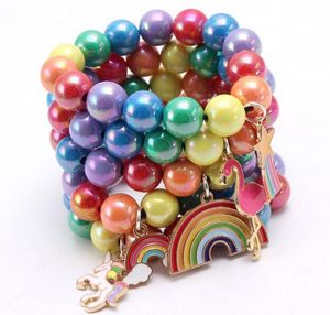 INS 12 stili per bambini Braccialetto di gioielli Perline colorate Sirena Fenicottero Bracciale con ciondoli Design carino Bracciale principessa per regalo di gioielli per ragazza