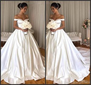 Anmutige sexy billige Ballkleid Brautkleider off Schultergericht Zug Satin plus Größe Hochzeitskleid Brautkleider Vetidos de Novia
