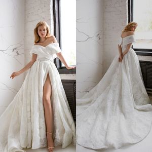 2020 إيفا Lendel ثوب الزفاف خط الفخذ العليا الشقوق زائد الحجم الرباط قلعة أثواب الزفاف