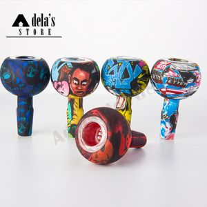 Wholesale Smoking 14mm 18mm Male Glass Bowls Silicone Dish Wig Wag Water Transfer Printing Bongs Oil Dab Rigs Water Pipes 627