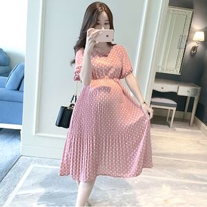 Chiffon Dresses Maternity Clothing For Pregnant Women Short Sleeve V-neck Dot Vestidos Pregnancy Dress Maternity Summer DressesMX190910