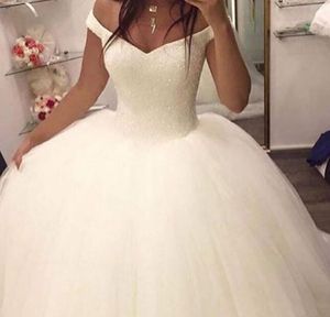 vestido de noiva boll klänning av axeln ärmlös plus storlek bröllopsklänning med beading sopa tåg brudklänningar