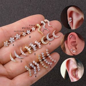 Diğer Takı Selsets 1 Adet 20g Satış Klasik Tasarımlar Gül Altın Gümüş Renk Ay Taç Çiçek CZ Kulak Tragus Daith Piercing Küpe