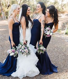 Simple Navy Blue Bridesmaid Dresses 2019 Spaghetti V-neck Mermaid Long Maid Of Honor Dress Sexy Wedding Dresses Formal Gowns Party Dress