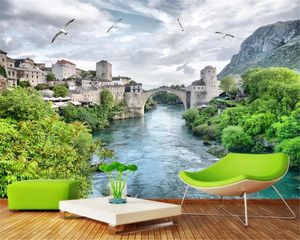 Custom 3D Wallpaper Mural Beautiful Flowing Water Castle 3D Landscape Background Wall Painting HD Decorative Wallpaper