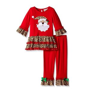 Manga comprida Padrão roupa do bebê Natal bebê Sanda rena T-shirt vestido e calças Two Piece Bebés Meninas Outfits Xmas Roupa Set Meninas