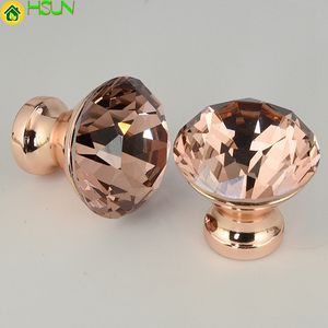 Rose Gold Diamond Crystal Glass Knobs - Set of 2, 30mm, Zinc Base for Cabinet Drawer