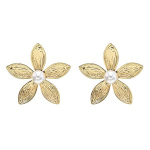 Big Size Gold Silver Flower Studs Earrings Party Club Accessories Ear Stud Earrings Imitation Pearl Earrings Fashion Jewelry