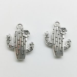 100PCs Flower Cactus Charms Pendants Retro Smycken Tillbehör DIY Antik Silver Hänge För Armband Örhängen Keychain 20 * 15mm