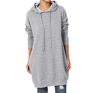 Kadınlar Sıradan Kapşonlu Sweatshirt Kollu Hoodie Cep Bodycon Tunik Üst Katı Uzun Stil Külot