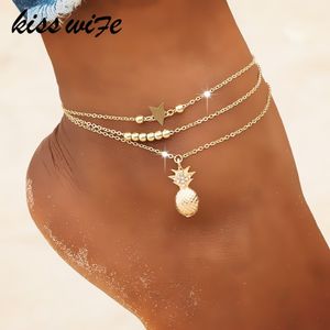 Kisswife Knöchelkette Ananas-Anhänger Fußkettchen Perlen 2018 Sommer Strand Fußschmuck Mode-Stil Fußkettchen für Frauen C19041501
