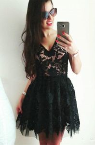 Hot Black Lace Cheap Homecoming Dresses 2019 Deep V-neck Draped Short Prom Dress Graduation Cocktail Party Dress Evening Gowns